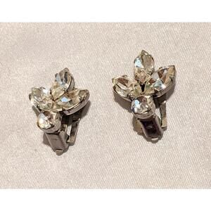 Vintage Clear and Sparkly Prong-Set Crystal Clip Earrings Signed AUSTRIA